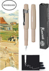 Kaweco - Vulpenset - 4delig - Vulpen Sport Skyline Macchiato Fountain Pen - Breed - Nostalgic Octagonal Clip Chrome - Doosje zwarte vullingen - Bekking & Blitz Boekenlegger -nr12