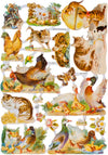 Poëzieplaatjes - 6 vellen - plaatjes - hobby - creatief - decoupage - knutselen - scrapboek met vlinders - boerderijdieren -katten - duiven - waaiers - bloemen