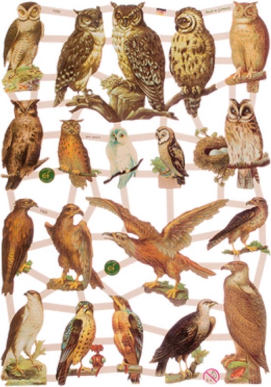Poëzieplaatjes - Serie L - 6 vellen - plaatjes - hobby - creatief - decoupage - knutselen - scrapboek met katten - vlinders - boerderijdieren - uilen - bloemen - engelen