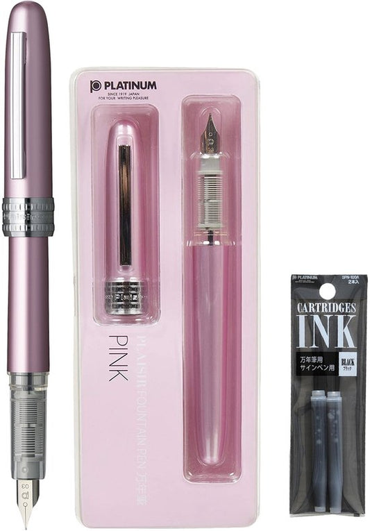 Platinum Japan - Plaisir Fountain Pen - FIJN - Vulpen - Roze - penpunt: fijn 03 - Met extra navullingen Zwart