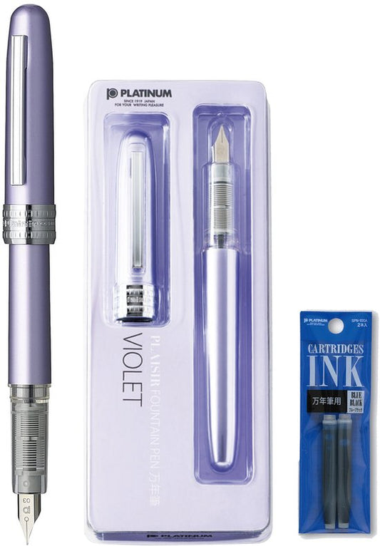 Platinum Japan - Plaisir Fountain Pen - FIJN - Vulpen - Lila - penpunt: fijn 03 - Met extra navullingen Blauw