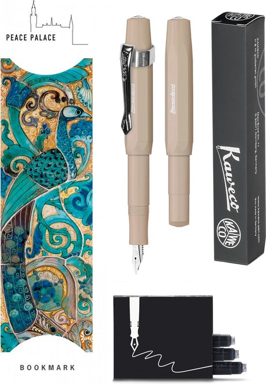Kaweco - Vulpenset - 4delig - Vulpen Sport Skyline Macchiato Fountain Pen - Extra Breed - Nostalgic Octagonal Clip Chrome - Doosje zwarte vullingen - Bekking & Blitz Boekenlegger -nr33