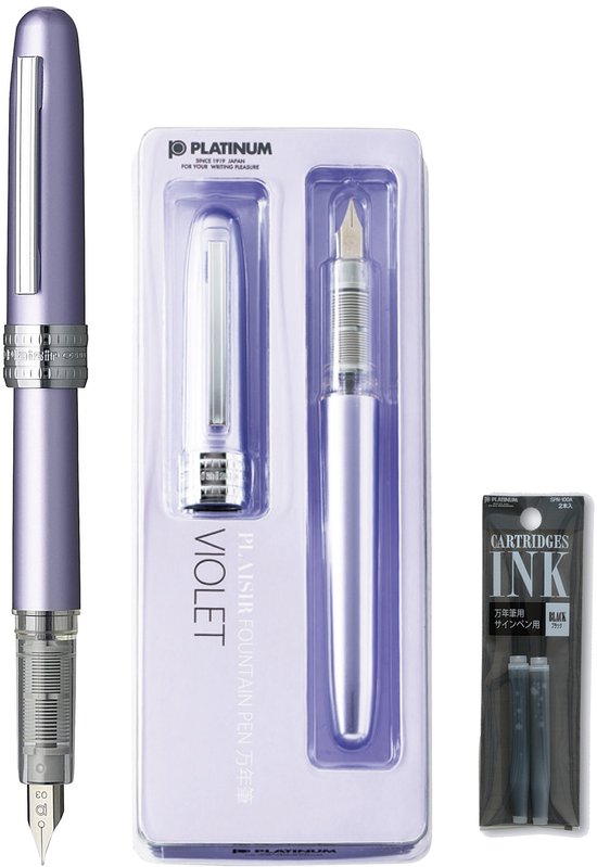 Platinum Japan - Plaisir Fountain Pen - FIJN - Vulpen - Lila - penpunt: fijn 03 - Met extra navullingen Zwart
