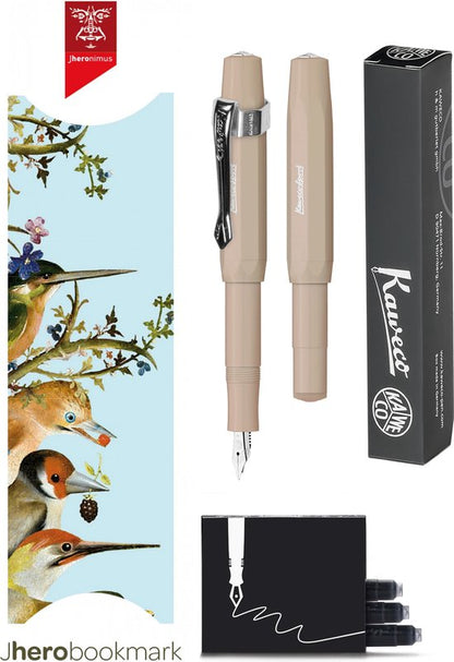 Kaweco - Vulpenset - 4delig - Vulpen Sport Skyline Macchiato Fountain Pen - Extra Fine - Nostalgic Octagonal Clip Chrome - Doosje zwarte vullingen - Bekking & Blitz Boekenlegger -nr28