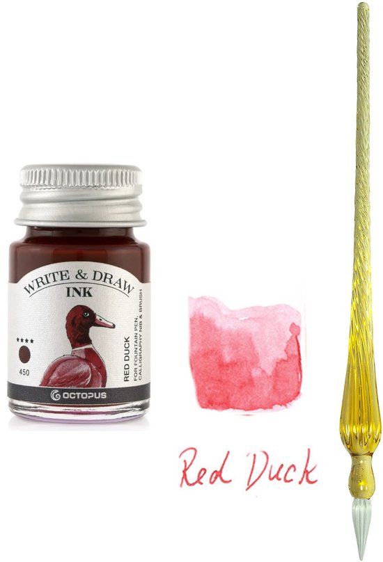 Glazen dip pen set Oranje - Potje Octopus inkt red duck