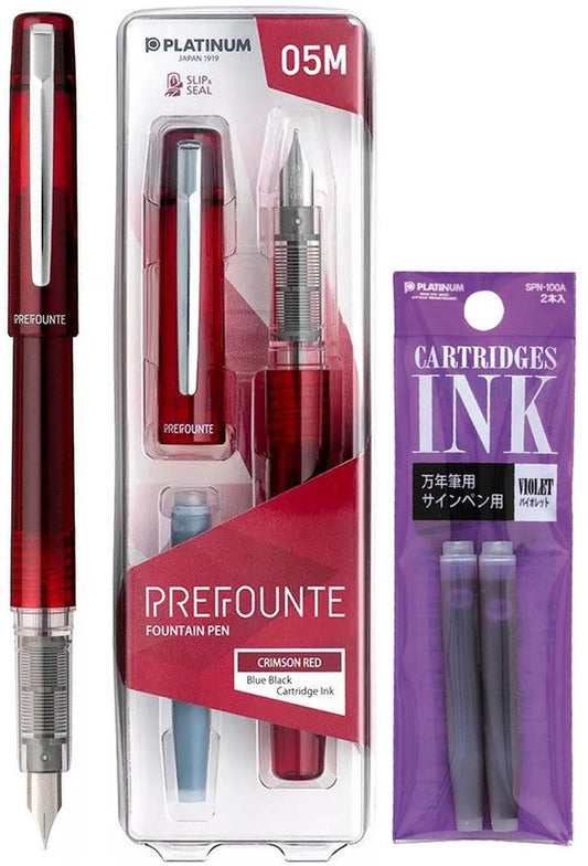 Platinum - Preppy - Prefounte Vulpen - Fine - Crimson Red - Met Paarse vullingen