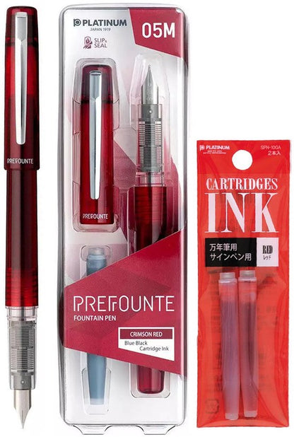 Platinum - Preppy - Prefounte Vulpen - Fine - Crimson Red - Met Rode vullingen