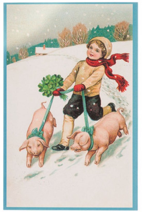 Nostalgische kerstkaarten - 4 stuks - Klassieke Vintage afbeeldingen - Winter - Sneeuw - Feestelijk - Jaarwisseling - Oude Brocante kerstkaarten 15X10,5 en 14X9