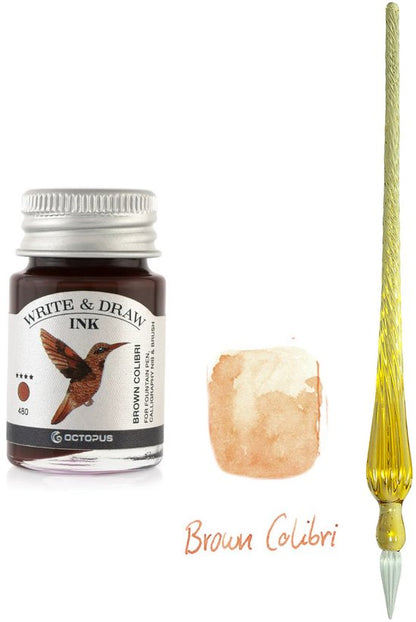 Glazen dip pen set Oranje - Potje Octopus inkt brown colibri