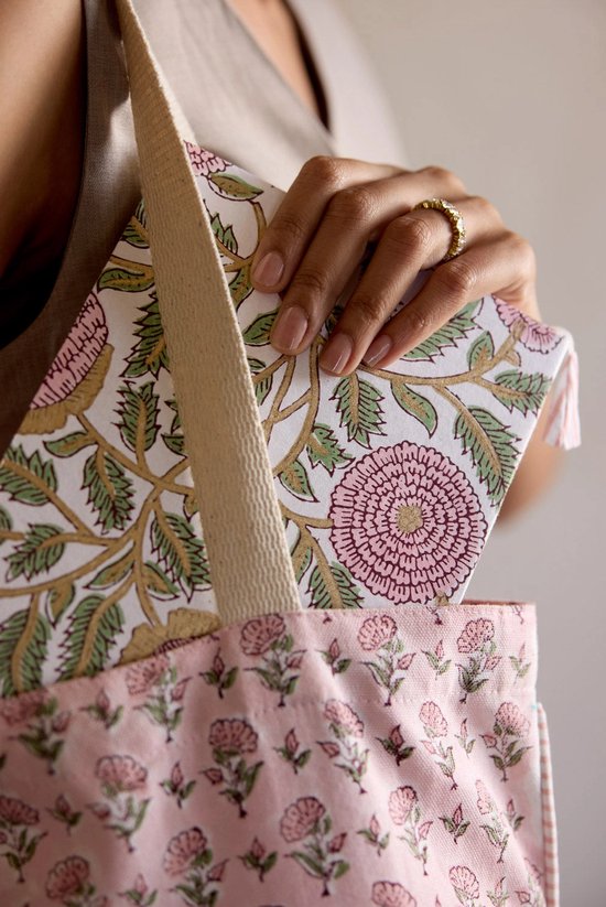 Paper Mirchi - Blokgedrukt Gelijnd Notitieboek (A5) - Marigold Glitz Blush