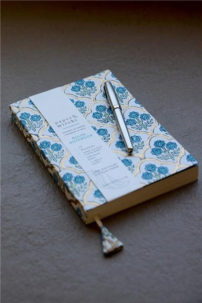 Paper Mirchi - Blokgedrukt Gelijnd Notitieboek (A5) - Trellis Indigo