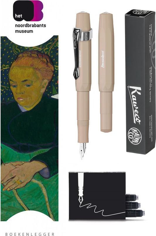 Kaweco - Vulpenset - 4delig - Vulpen Sport Skyline Macchiato Fountain Pen - Medium - Nostalgic Octagonal Clip Chrome - Doosje zwarte vullingen - Bekking & Blitz Boekenlegger - nr4