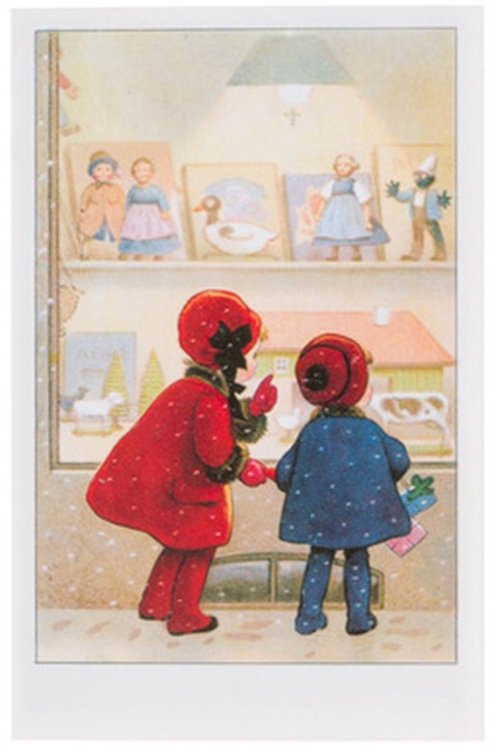 Nostalgische kerstkaarten - 4 stuks - Klassieke Vintage afbeeldingen - Winter - Sneeuw - Feestelijk - Jaarwisseling - Oude Brocante kerstkaarten 15X10,5 en 14X9