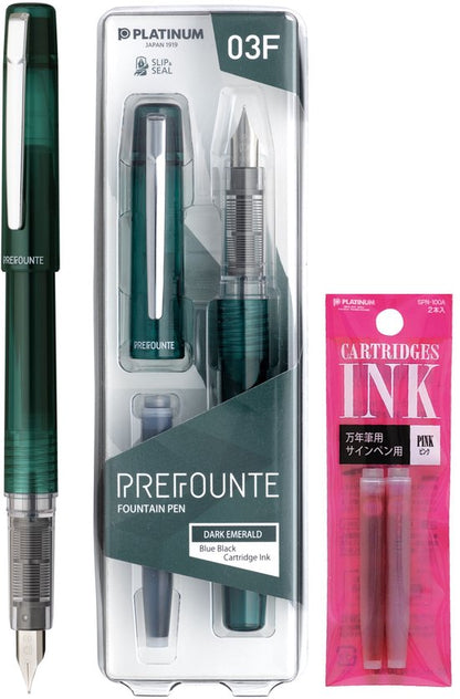 Platinum - Preppy - Prefounte Vulpen - Medium - Dark Emerald - Met Roze vullingen