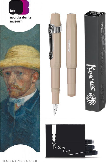 Kaweco - Vulpenset - 4delig - Vulpen Sport Skyline Macchiato Fountain Pen - Breed - Nostalgic Octagonal Clip Chrome - Doosje zwarte vullingen - Bekking & Blitz Boekenlegger -nr5