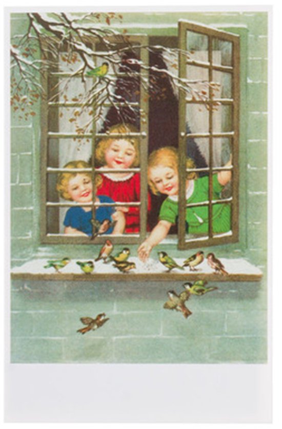 Nostalgische kerstkaarten - 4 stuks - Klassieke Vintage afbeeldingen - Winter - Sneeuw - Feestelijk - Jaarwisseling - Oude Brocante kerstkaarten 15X10,5 en 14X9