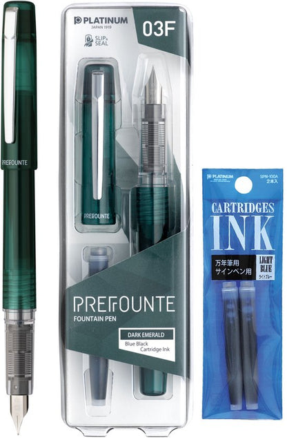 Platinum - Preppy - Prefounte Vulpen - Fine - Dark Emerald - Met Lichtblauwe vullingen