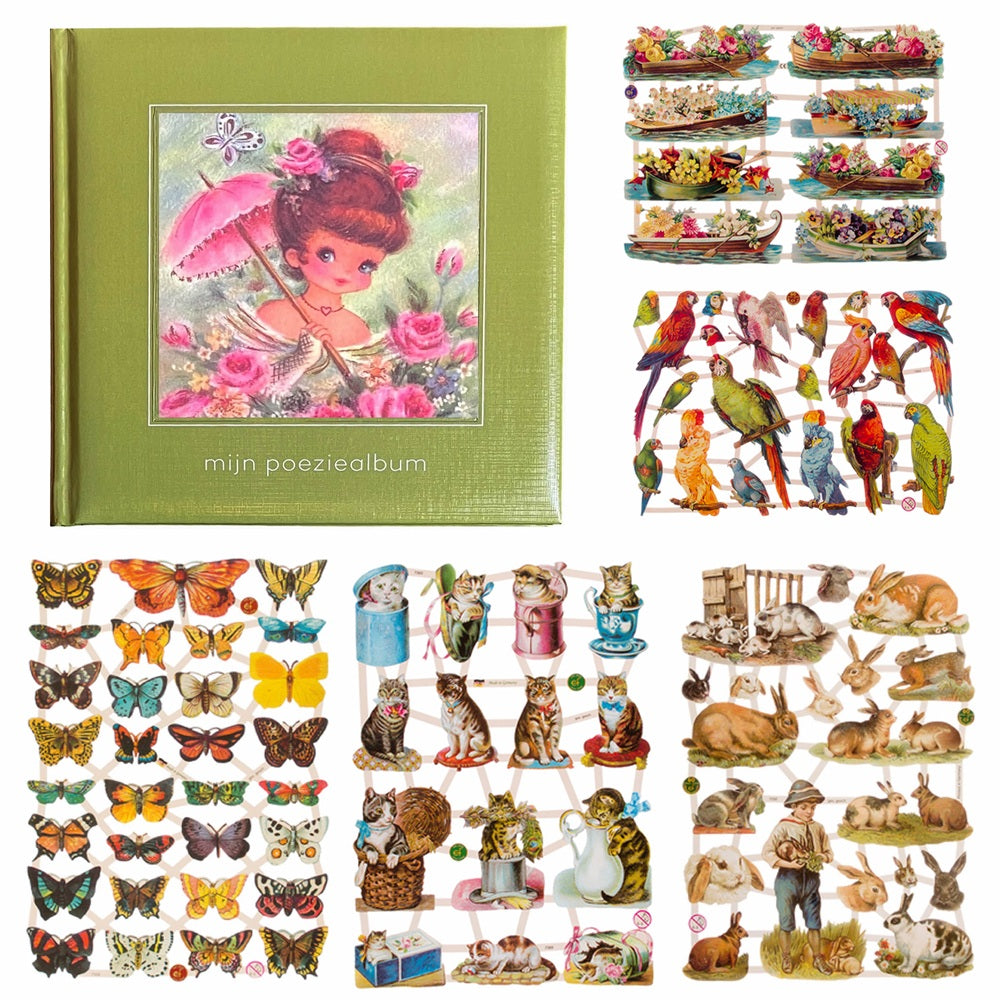 Poëziealbum - Meisje met parasol - 5 velletjes Poëzieplaatjes (a)
